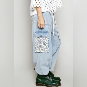 Cotton Cargo Pants Jogger Style. Denim Color